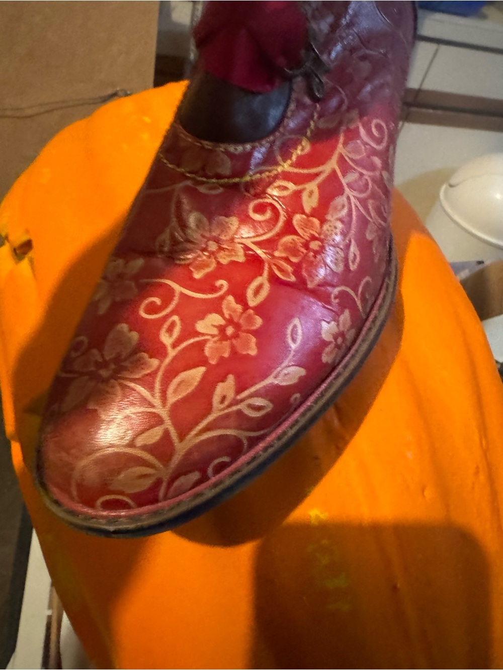 L’artiste  Women's Red Floral Lace-Up Mid Heel Boots 42 (10.5)‎ - Picture 11 of 12